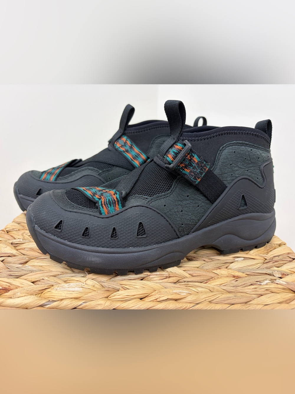 Teva Black Slip-On Winter Boots with Teal & Orange Strap Accents